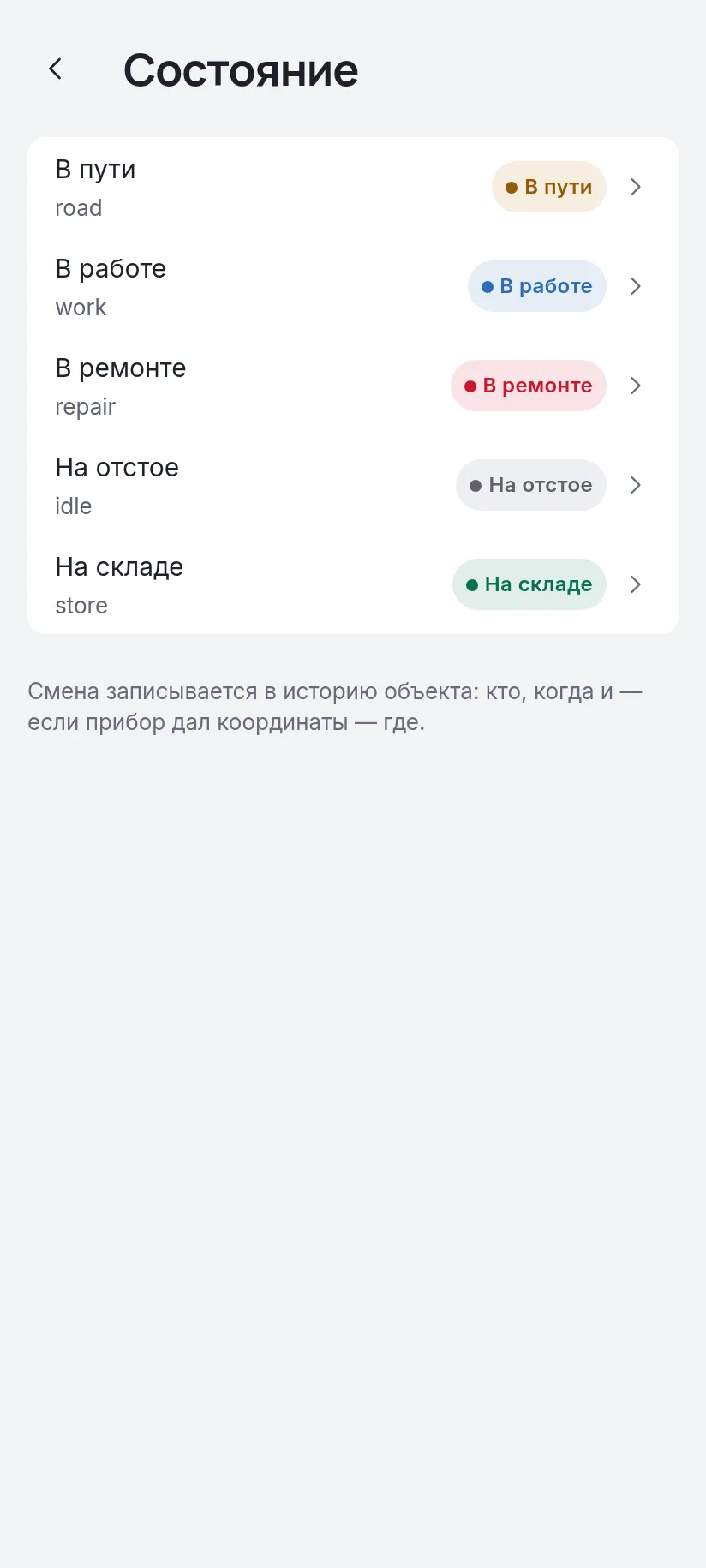 Приложение оператора: Смена состояния